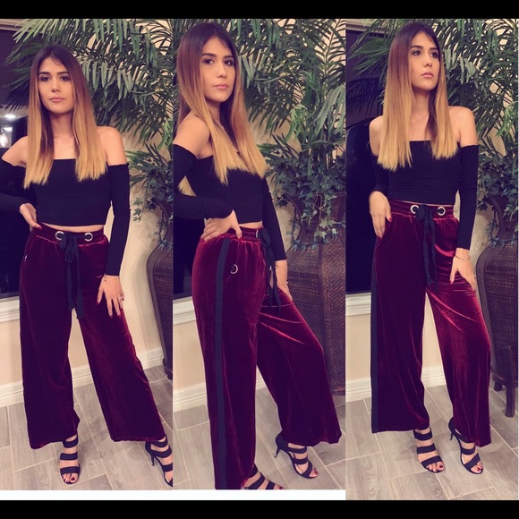 Velvet burgundy pants - Picture 2 of 3
